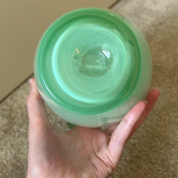 Mouth Blown Cased Green and White Glass Pitcher 9” Light green glass with white - Picture 5 of 6